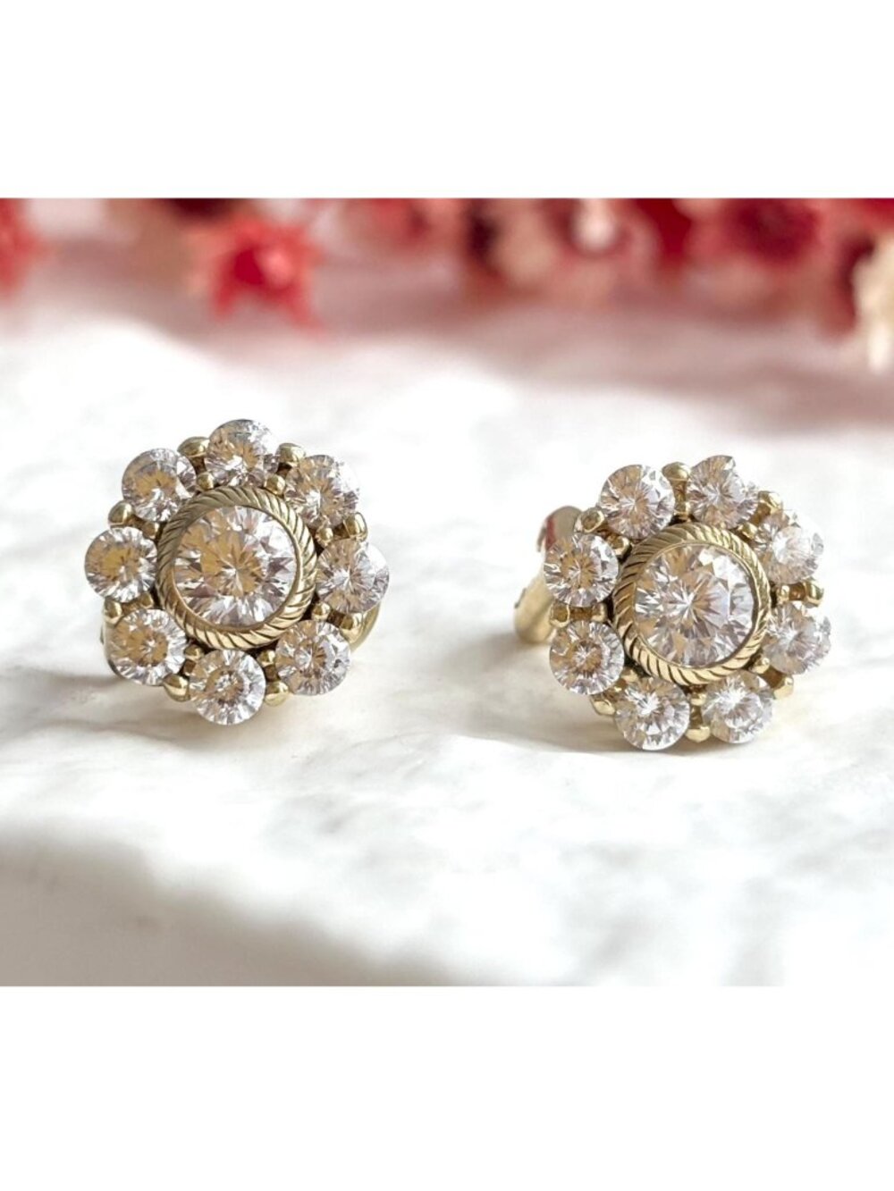 Judith Ripka Vermeil Cubic Zirconia Vintage Sterling Silver 925 Stud Earrings